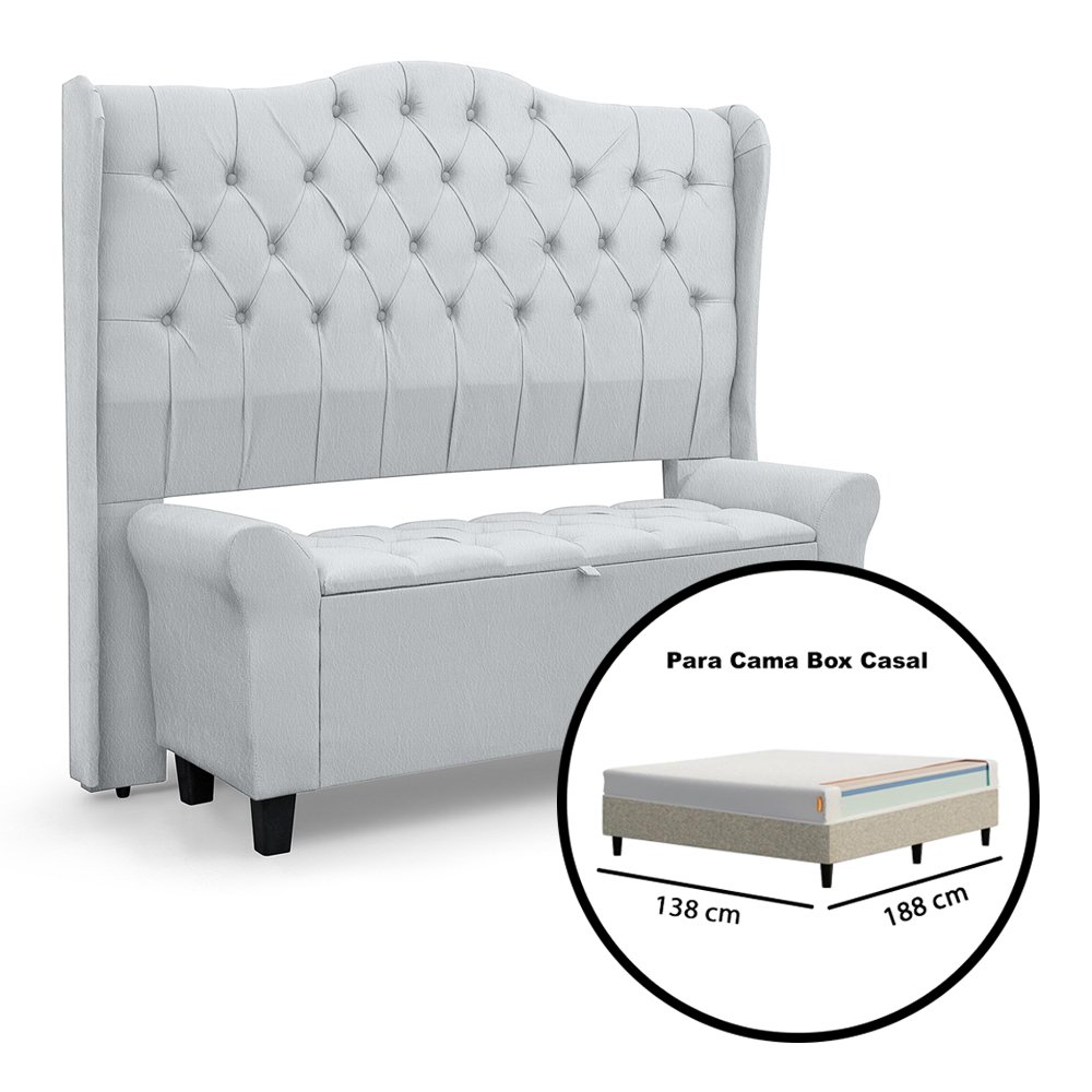 Conjunto Cabeceira Box com Recamier Divã para Cama Casal 1.40 Dubai Corino Branco - Lh Móveis - 6