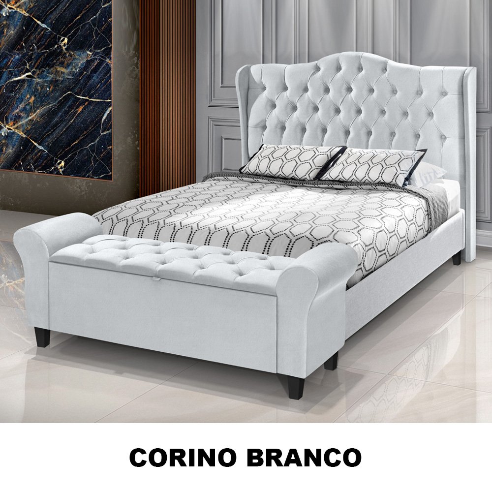 Conjunto Cabeceira Box com Recamier Divã para Cama Casal 1.40 Dubai Corino Branco - Lh Móveis - 5