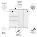 Ver imagem 3 de Cômoda para Quarto Torena A02 5 Gavetas 2 Portas em MDF-MDP Branco Mpozenato