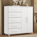 Ver imagem 1 de Cômoda para Quarto Torena A02 5 Gavetas 2 Portas em MDF-MDP Branco Mpozenato
