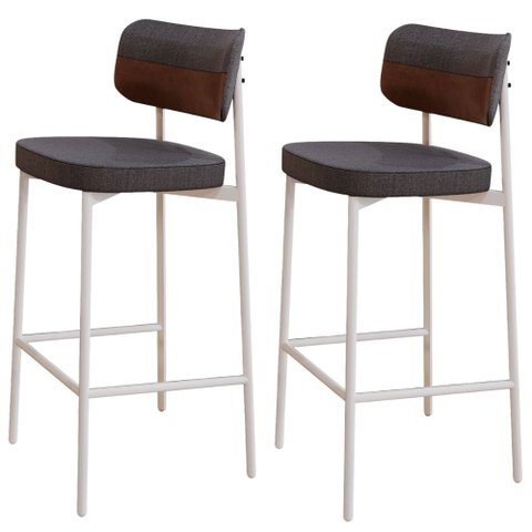 Kit 02 Banquetas Alta Bar Cozinha Sala de Jantar Aço Branco Kaira C01 Linho Preto Courino Whisky - L