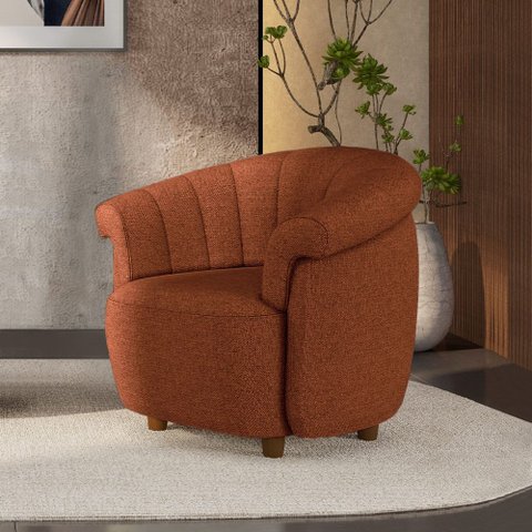 Poltrona Decorativa Latvia 86cm Pés de Madeira Linho Terracota G45 - Gran Belo