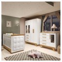 Ver imagem 1 de Quarto de Bebê Berço Capitonê Guarda-Roupa e Cômoda com Janelas 100% MDF Retrô Kakau Espresso Móveis Branco/Brilho/Amêndoa