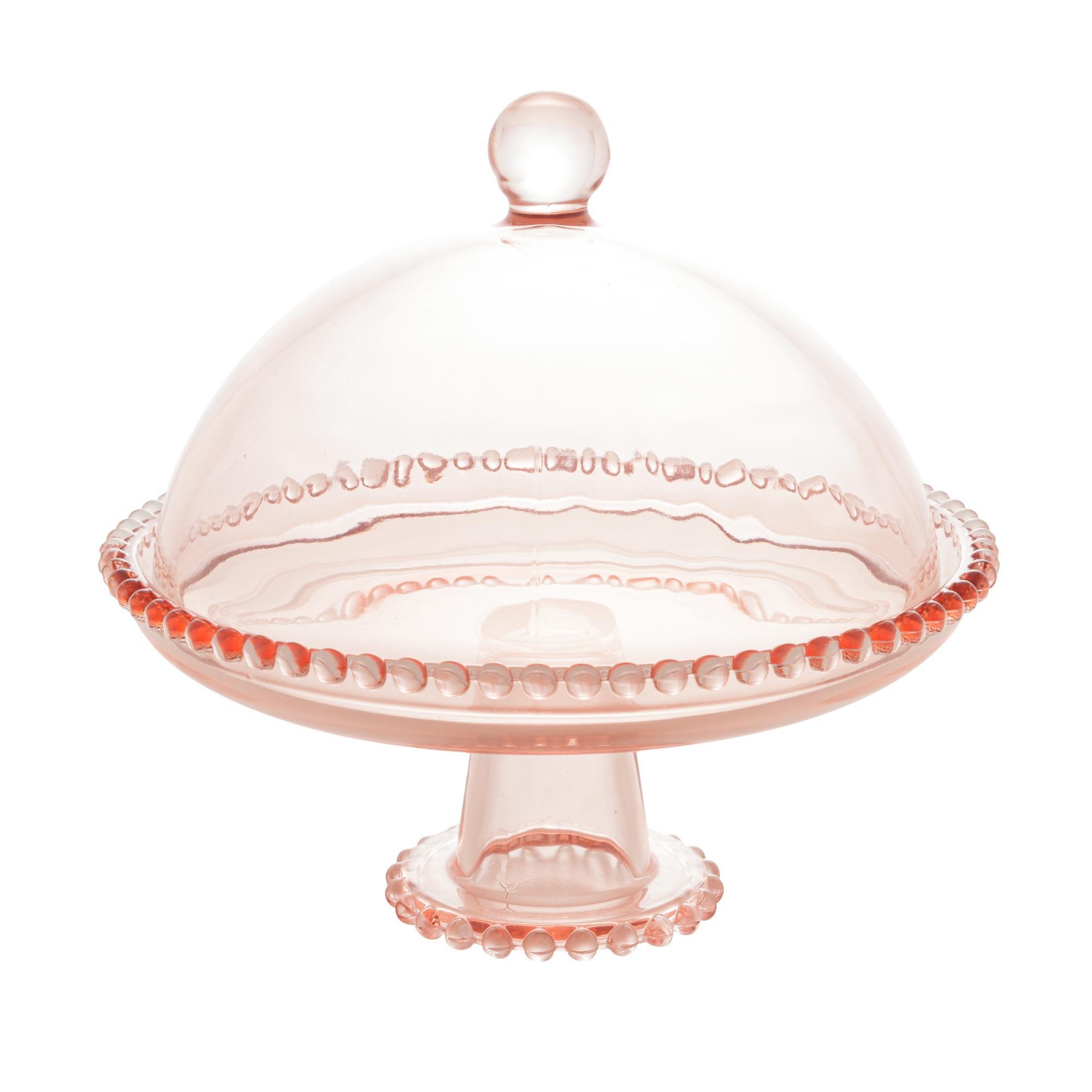 Prato Cristal com Pé e Tampa Pearl Rosa 20x18cm - Wolff - 1