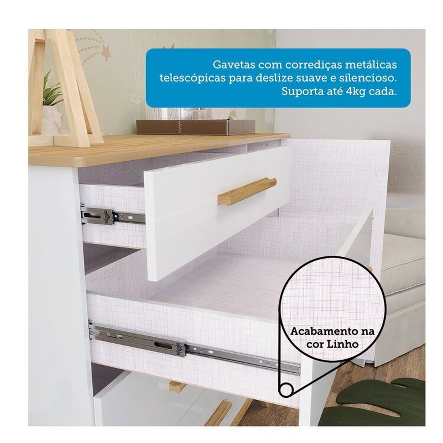 Quarto de Bebê Berço com Capitonê Guarda-roupa e Cômoda 100% Mdf Retrô Kakau Espresso Móveis - 13