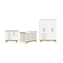 Ver imagem 3 de Quarto de Bebê Berço com Capitonê Guarda-Roupa e Cômoda 100% MDF Retrô Kakau Yescasa Branco/Brilho/Amêndoa