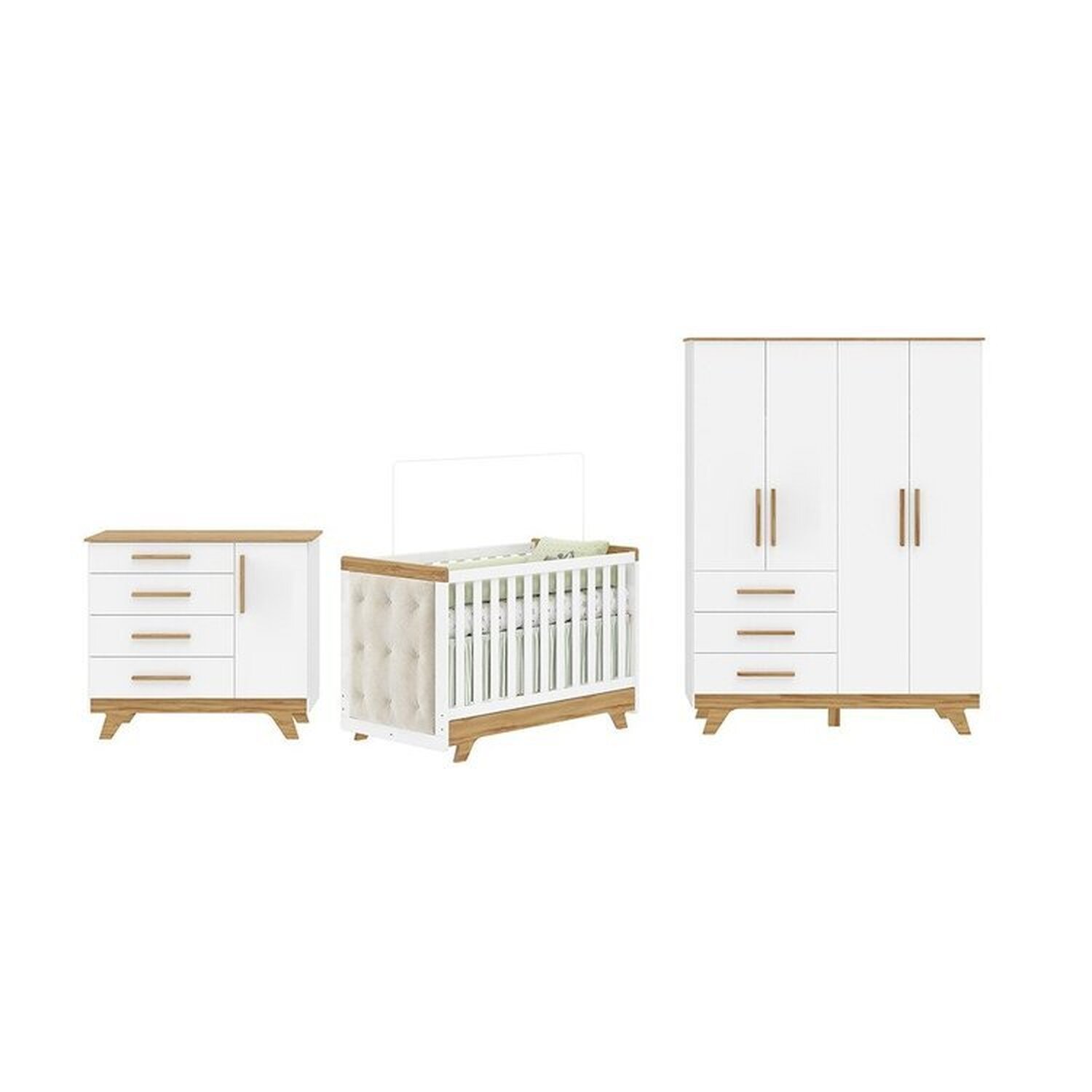 Quarto de Bebê Berço com Capitonê Guarda-roupa e Cômoda 100% Mdf Retrô Kakau Espresso Móveis - 3