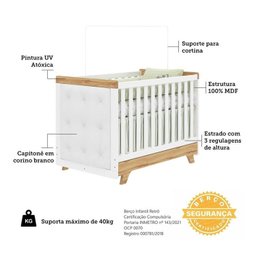 Quarto de Bebê Berço com Capitonê Guarda-roupa e Cômoda 100% Mdf Retrô Kakau Espresso Móveis - 6