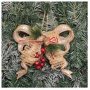 Ver imagem 3 de Kit 10 Enfeite Pendente Natalino Laço Dourado com Brilho Natal 18cm