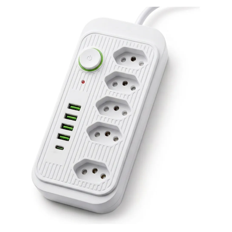 Extensão 5 Tomadas 4 USB 1 Tipo C Pd LED 2m 127/220V