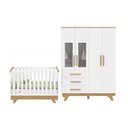 Ver imagem 3 de Quarto de Bebê com Berço e Guarda-Roupa com Janelas 100% MDF Retrô Kakau Espresso Móveis Branco/Brilho/Amêndoa