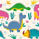 Ver imagem 2 de Papel de Parede Infantil - Dinossauros Coloridos Arte Destaque 1,50 Metros