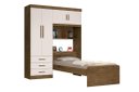 Ver imagem 2 de Roupeiro Can com Cama Baú Solteiro 1.57m 4 Portas e 3 Gavetas Amplo Espaço Interno Cor Jequitiba/off