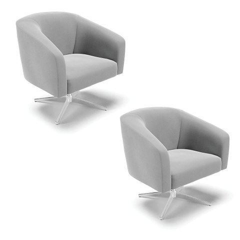 Cadeira Sala de Jantar Giratória Base Cromada Kit 2 Stella Suede D03 - D'Rossi Cor Cinza