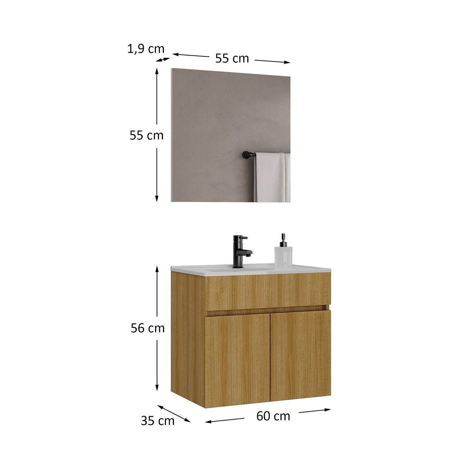 Conjunto de Banheiro Completo com Gabinete Cuba e Espelheira 60cm Linha Patina - 6