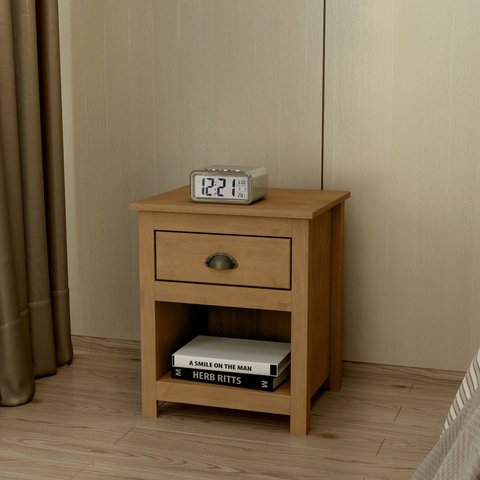 Mesa de Cabeceira 1 Gaveta com Nicho Topázio 100% Madeira Maciça para Quarto Marrom