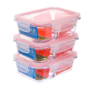 Kit com 3 Potes de Vidro Hermético 640ml Retangular Invicta