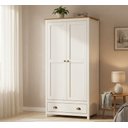 Ver imagem 1 de Guarda-Roupa Solteiro 2 Portas 1 Gaveta Topázio 100% Madeira Maciça Branco/Freijó