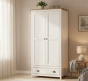 Ver imagem 1 de Guarda-Roupa Solteiro 2 Portas 1 Gaveta Topázio 100% Madeira Maciça Branco/Freijó