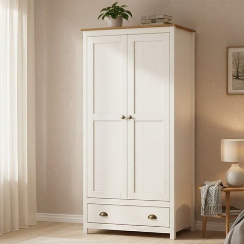 Guarda-Roupa Solteiro 2 Portas 1 Gaveta Topázio 100% Madeira Maciça Branco/Freijó
