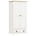 Ver imagem 3 de Guarda-Roupa Solteiro 2 Portas 1 Gaveta Topázio 100% Madeira Maciça Branco/Freijó