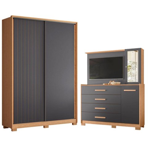 Guarda Roupa Solteiro Frizatto 02 Portas de Correr e Cômoda Ilhabela Freijo Titanium White - Móveis 