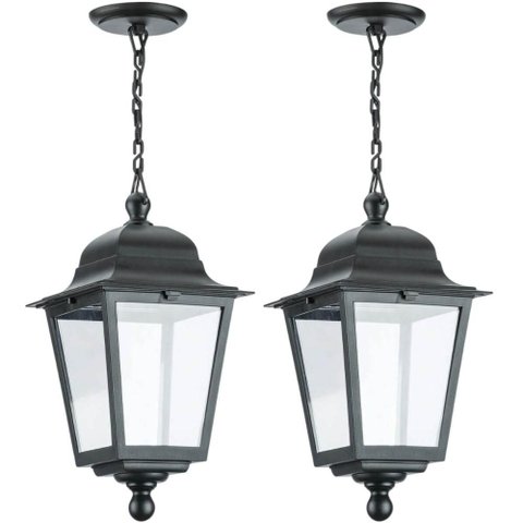 Kit 2 Luminárias de Teto 21x58cm Pendente Preto Clássico Termoplástico Bivolt Soberana Dital