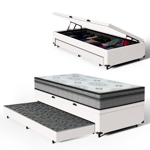 Cama Box Baú com Colchão Espuma D33 Pillow In Anjos Ortosleep + Auxiliar Unique Solteiro 88cm