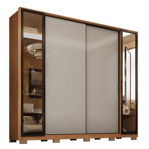 Guarda Roupa Casal Laredo 4 Portas Flex Amêndola Touch/nude Prime Tx com Vidro Reflecta e Pés -