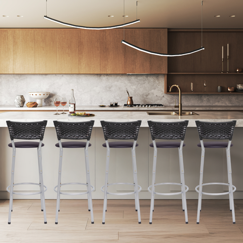 Kit 5 Banquetas Alta Banco para Balcão Junco Preto Àrea Gourmet Ilha Bancada bares Churrasqueira