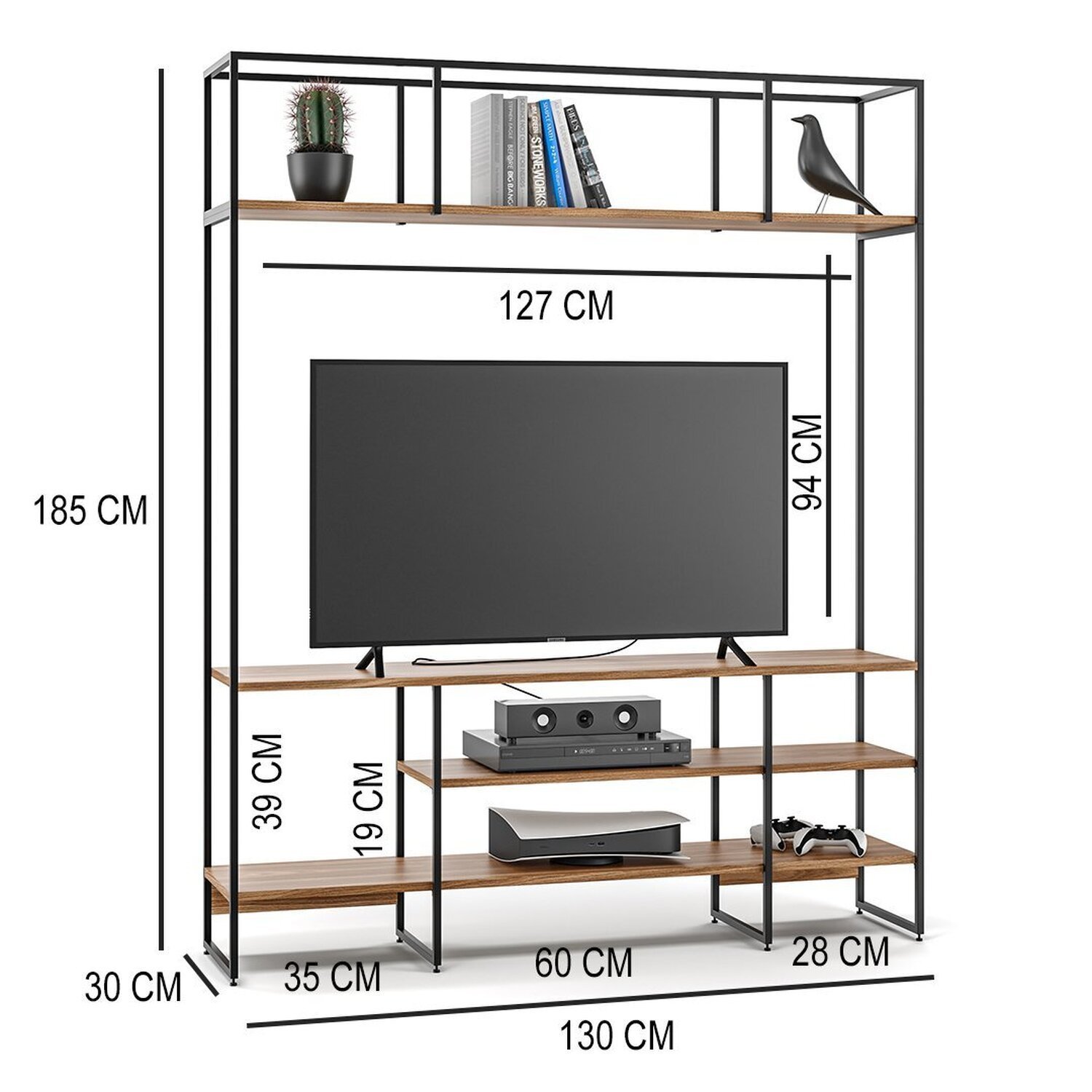 Estante Industrial Lisse Tv em Aço e Madeira com 130cm - 4