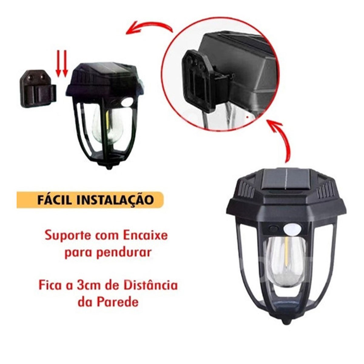 Luminaria Solar Arandela Vintage Retro Colonial Led Filamento Sensor de Presença Movimento 3 Modos C - 8