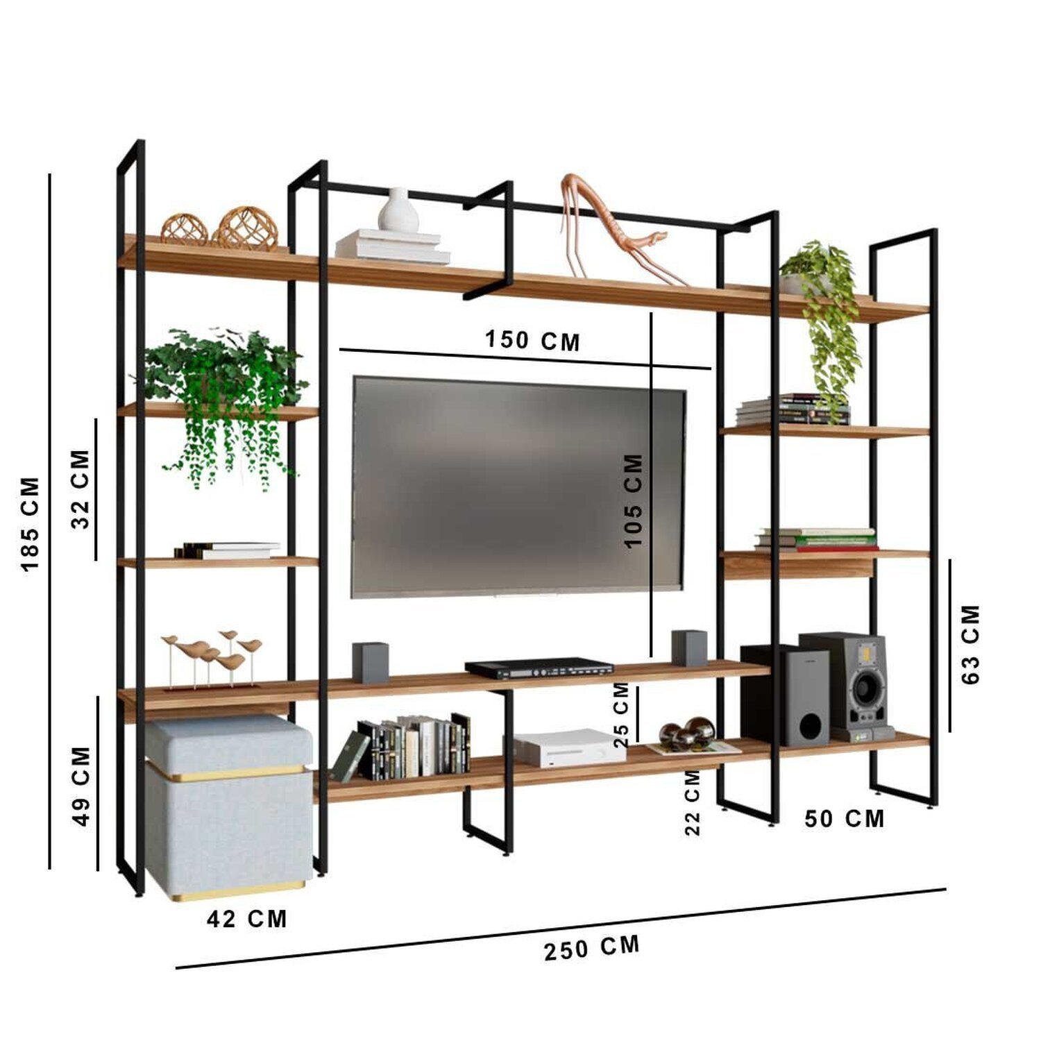 Conjunto de Estantes Industrial para Sala de Tv Urban com 250cm - 4