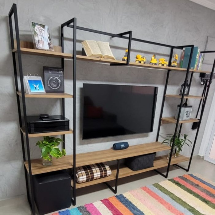 Conjunto de Estantes Industrial para Sala de Tv Urban com 250cm - 6