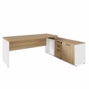 Ver imagem 2 de Mesa para Escritório em L com Armário Lateral Moderno 3 Gavetas Macadâmia com Branco F5 Office