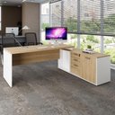 Ver imagem 5 de Mesa para Escritório em L com Armário Lateral Moderno 3 Gavetas Macadâmia com Branco F5 Office
