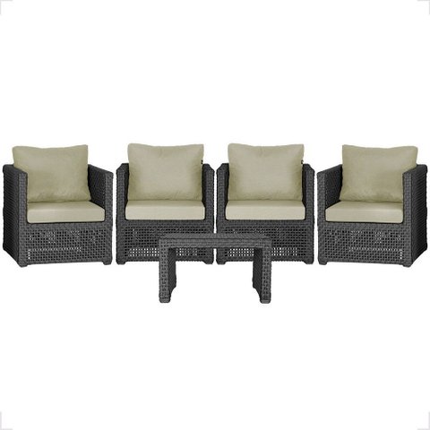 Mesa Centro e 4 Poltronas Madri Corda Náutica Estofado 7 Trama Original