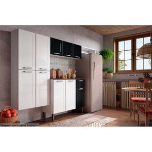 Kit de Cozinha Completa 4 Peças (1 Armário 1 Balcão 1 Paneleiro 1 Complemento) Branco/preto