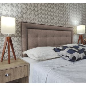 Cabeceira Cama Queen Veneza 10 Diamond com Tachas Linho Bege 60 Rbl
