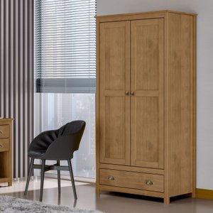 Guarda-Roupa Solteiro 2 Portas 1 Gaveta de Madeira Maciça Topázio 