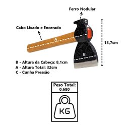 Machadinha com Unha Madeira Envernizado Cunha Pressão 32cm Minasul - 3