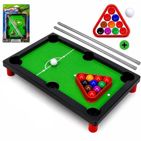 Mesa de Bilhar Infantil Mini Sinuca Portátil com 2 Tacos e 11 Bolas Completa 21 Peças com Pés 25cm P