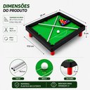Ver imagem 7 de Mesa de Bilhar Infantil Mini Sinuca Portátil com 2 Tacos e 11 Bolas Completa 21 Peças com Pés 25cm P