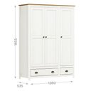 Ver imagem 4 de Guarda-Roupa 3 Portas 2 Gavetas Topázio 100% Madeira Maciça Branco/Freijó