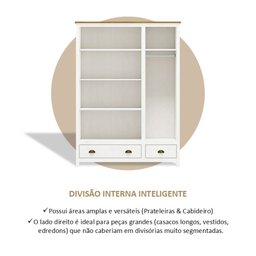 Guarda-Roupa 3 Portas 2 Gavetas Topázio 100% Madeira Maciça - 6