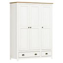 Ver imagem 3 de Guarda-Roupa 3 Portas 2 Gavetas Topázio 100% Madeira Maciça Branco/Freijó