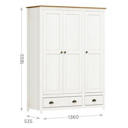 Guarda-Roupa 3 Portas 2 Gavetas de Madeira Maciça Topázio  - 5