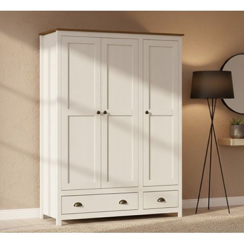 Guarda-Roupa 3 Portas 2 Gavetas Topázio 100% Madeira Maciça Branco/Freijó