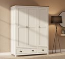 Ver imagem 1 de Guarda-Roupa 3 Portas 2 Gavetas Topázio 100% Madeira Maciça Branco/Freijó
