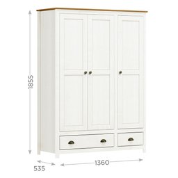 Guarda-Roupa 3 Portas 2 Gavetas Topázio 100% Madeira Maciça - 4